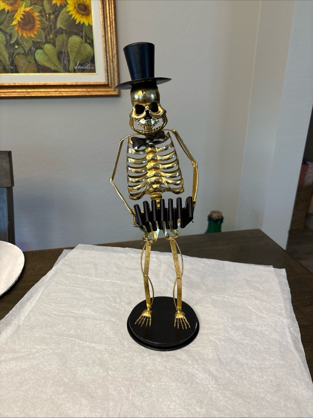 Gold and Black Skeleton Figurine with Top Hat - Home Art Decor